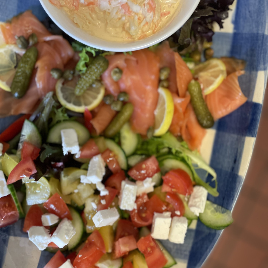 Salad and smoked salmon platter