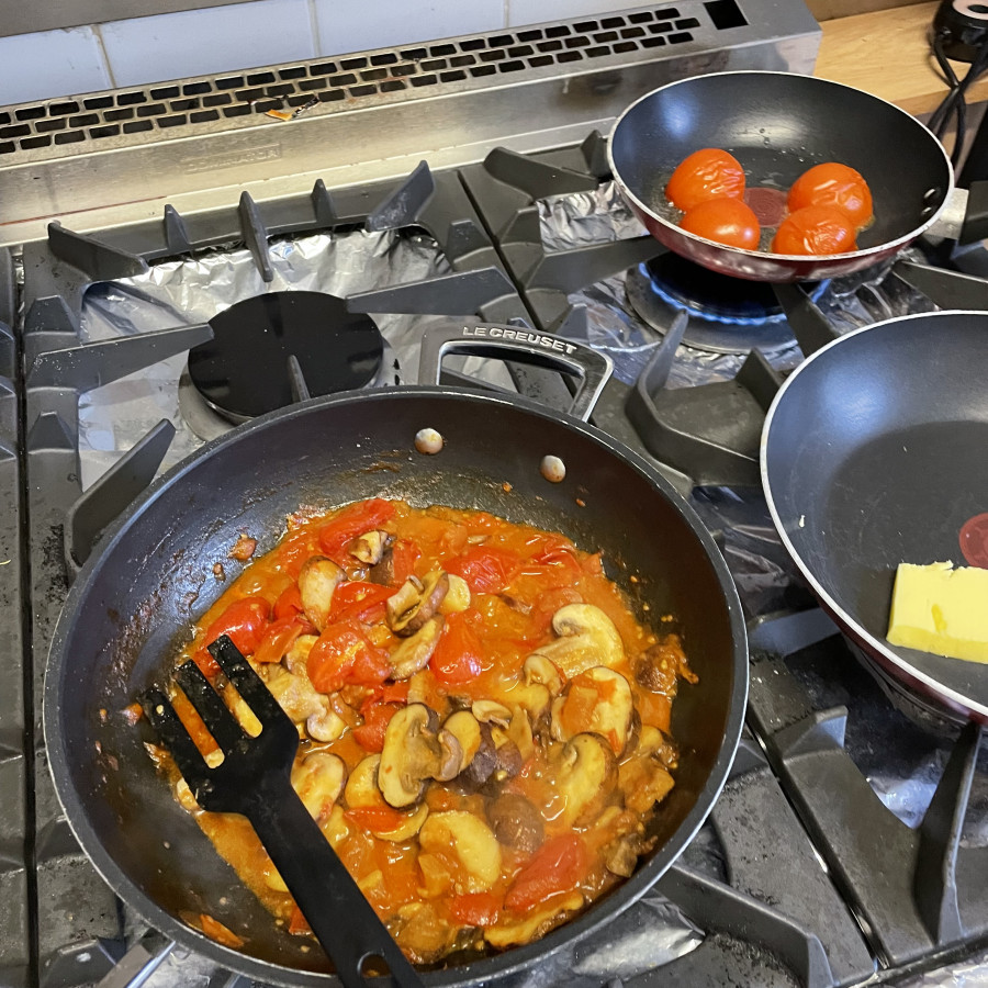 Sautéed mushrooms and tomatoes looking good